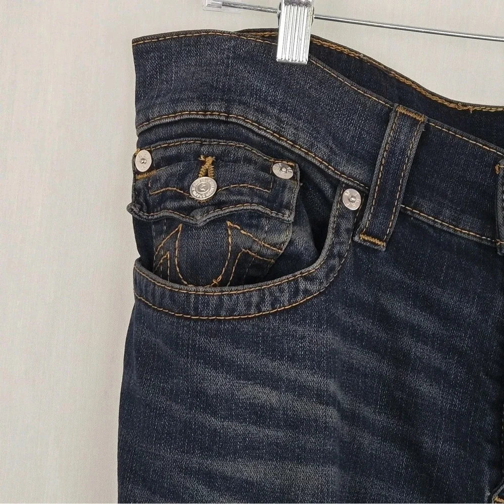 True Religion Mens Ricky Relaxed Straight Leg Jeans Size 36 Flap Pocket Denim